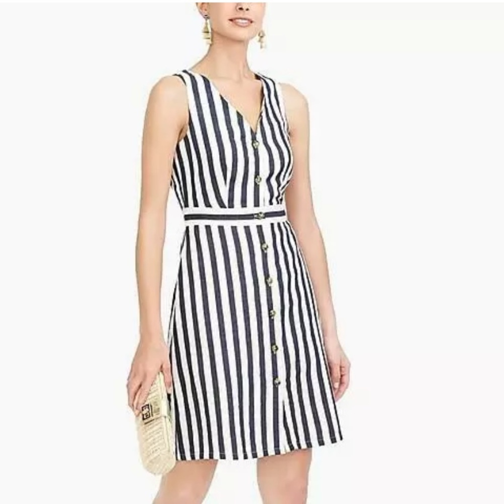 J. Crew | Navy Striped Button Down Linen Dress